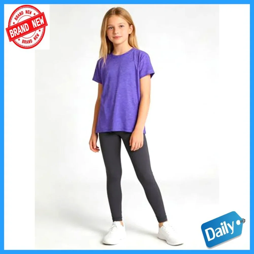 5 Pack Girls Athletic Dry-Fit T-Shirts Short Sleeve Crew Neck Tops